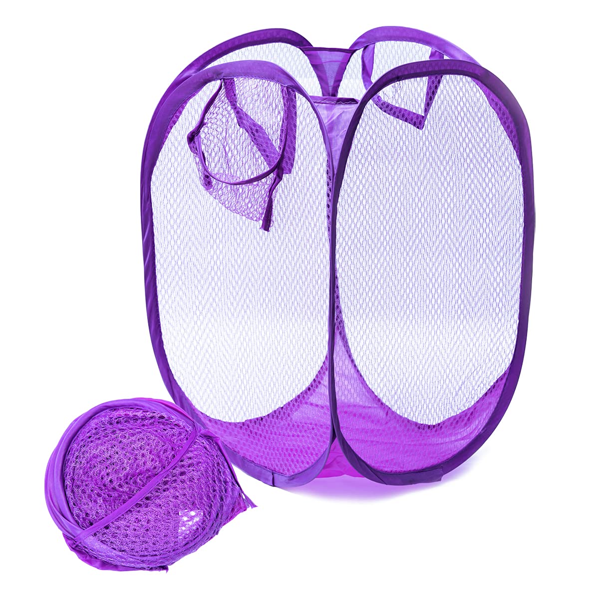 JJ PRIME JJOnlineStore Foldable Pop Up Mesh Washing Bag Kids Laundry Basket Mesh Bags Fabric Bin Hamper Toy Tidy Storage Organiser, Purple, 29x29x47.5cm