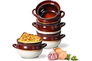 ONEMORE French Onion Soup Bowls, Oven Safe Soup Crocks with Handles, 28 oz- Large Ceramic Bowls for Chili, Beef Stew, Cereal,