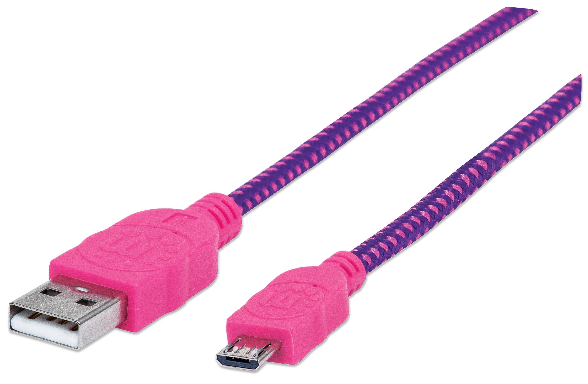 Manhattan USB-A to Micro-USB Braided Cable, 1m, Male to Male, 480 Mbps (USB 2.0), Hi-Speed USB, Pink/Purple, Lifetime Warranty, Polybag
