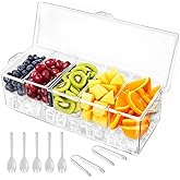 WISHMART Ice Chilled Condiment Caddy with Lid – 5 Removable Compartments, Utensils Included – Buffet Server for BBQ, Taco Bar & Parties