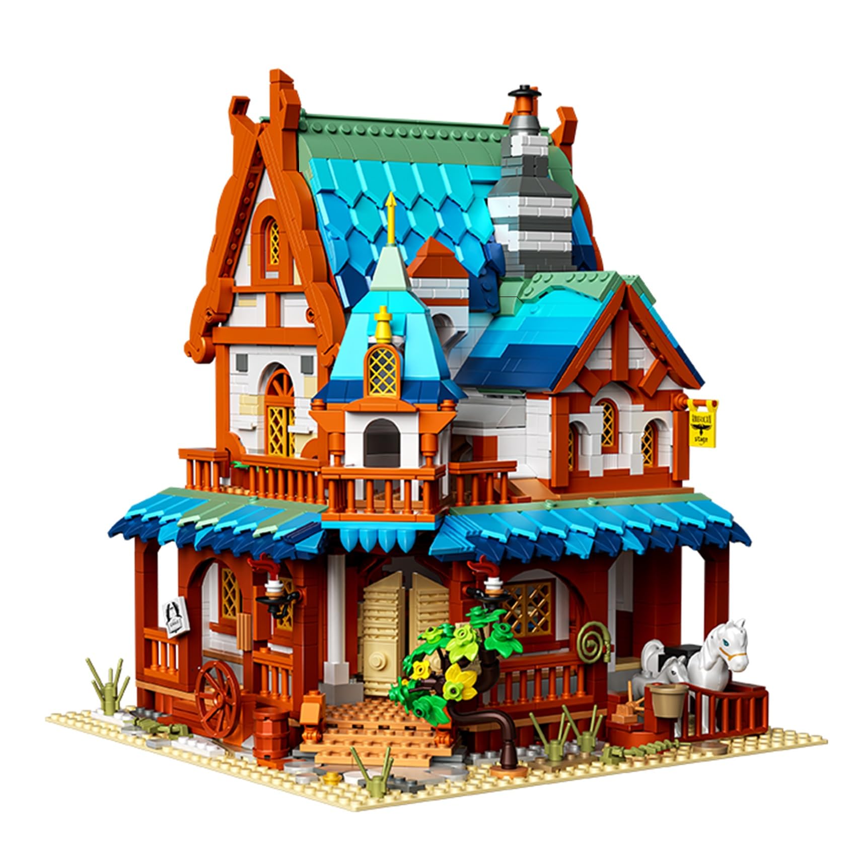 Oichy Building Block Set, Medieval Post Station Building Bricks Street View Architecture Sets House Construction Toy Medieval Architecture Collection for Adults (1767PCS)