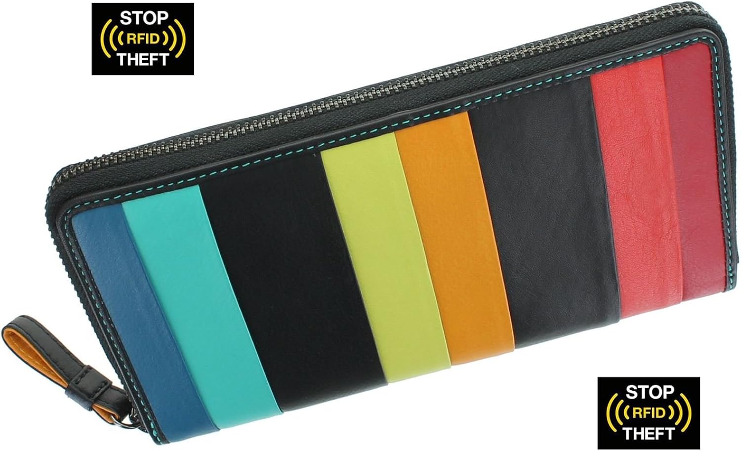 VISCONTI Santorini Collection CORFU Leather Purse with RFID Protection STR5, Black Multi - Image 3