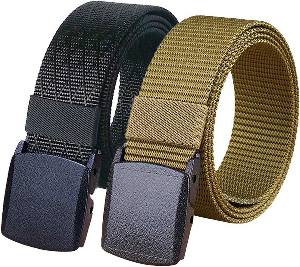 2 Pack Military Nylon Belt, 1.25" Wide No Metal Webbing Tactical Web Belt