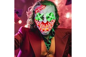 JOINBO Halloween LED Clown Mask for Aldult & Kids，EL Wire Scary Purge Mask for Cosplay Costume,Light up for Festival Party