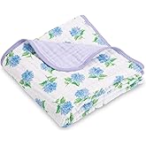 LollyBanks Muslin Baby Blanket 100% Organic Cotton, Muslin Quilt Lightweight, Toddler Blanket for Girls, 6 Layers Baby Blankets 47"x 47", Soft Nursery Receiving Blankets (Hydrangea Print)