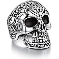 Bandmax Mens Skull Rings, Stainless Steel Skull Skeleton Band Rings for Men Women Gothic Punk Biker Rings Size 7-14