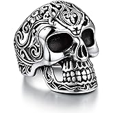 Bandmax Mens Skull Rings, Stainless Steel Skull Skeleton Band Rings for Men Women Gothic Punk Biker Rings Size 7-14