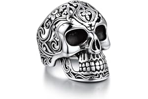 Bandmax Mens Skull Rings, Stainless Steel Skull Skeleton Band Rings for Men Women Gothic Punk Biker Rings Size 7-14