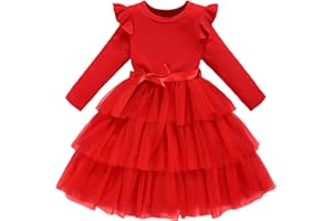 SINHOON Toddler Dress Girls Ruffle Long Sleeve Layered Tulle Dress Fall Spring Fashion Party Dresses 2-6Y