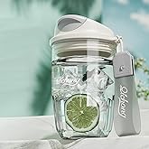 DEARART 14oz Coffee Cup Water Bottle Cute Design, One Hand Leak Proof TRITAN Material, Narrow Spout Clear Bottle with Buckle, Suit Office School Yoga Travel, White