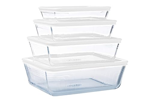 Pyrex® Cook & Freeze Set of 4 Glass Dishes with Airtight Lids (0.8 L, 1.5 L, 2.6 L, 4 L) - Special Freezing - BPA Free