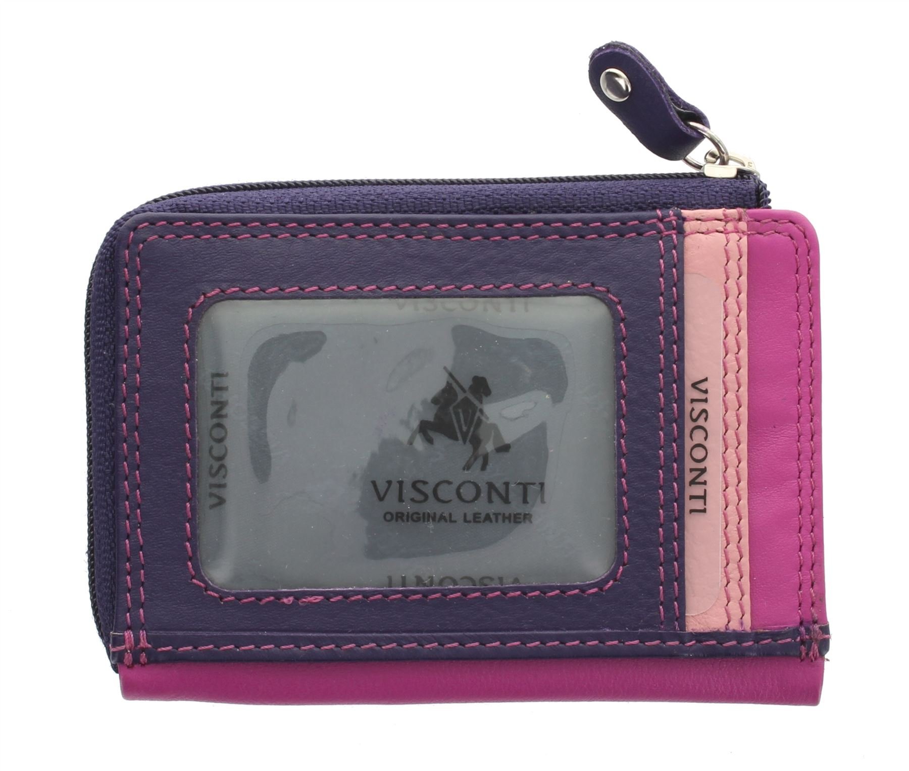 VISCONTI Leather Rainbow Collection PHI PHI Slimline Credit Card Purse RB110 Berry Multi — image 1