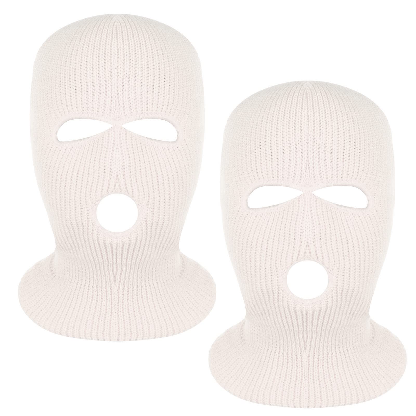 Photo 1 of **WHITE AND PINK** Tmflexe 2 Pieces 3-Hole Full Face Mask Cover Ski Mask Winter Balaclava Cap Knitted Face Cover for Winter Outdoor Sports White