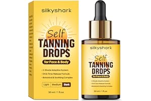 SilkyShark Facial Self Tanning Drops (1 Fl Oz), Tanning Drops for Face & Body, Gradual Bronzing Effect, Lightweight Tanner for Sensitive Skin, Natural Sun-Kissed Glow, Dark Shade