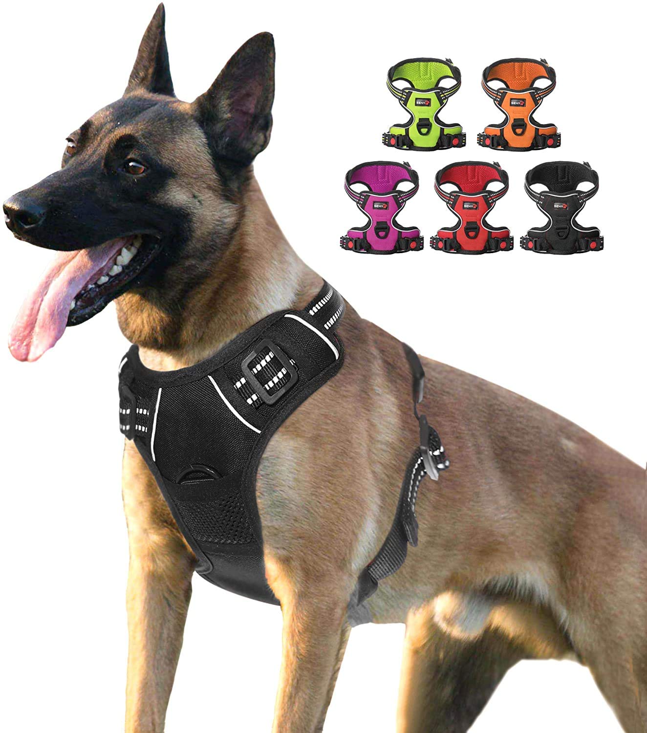 sengupets Dog Harness Escape Proof Adjustable Mesh Vest with Reflective Silk Perfect for Small Medium Large Dogs (M chest51.1-65cm/20.1-25.6in, Black)