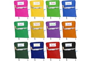 XAATREN 24 Pcs Small Chair Storage Pocket 14 Inch School Chair Bag Chairback Buddy Pocket Student Chair Pocket Chart Classroom Organizer with Name Tag for Primary School Chair up to 14'' Wide(Multicolored)