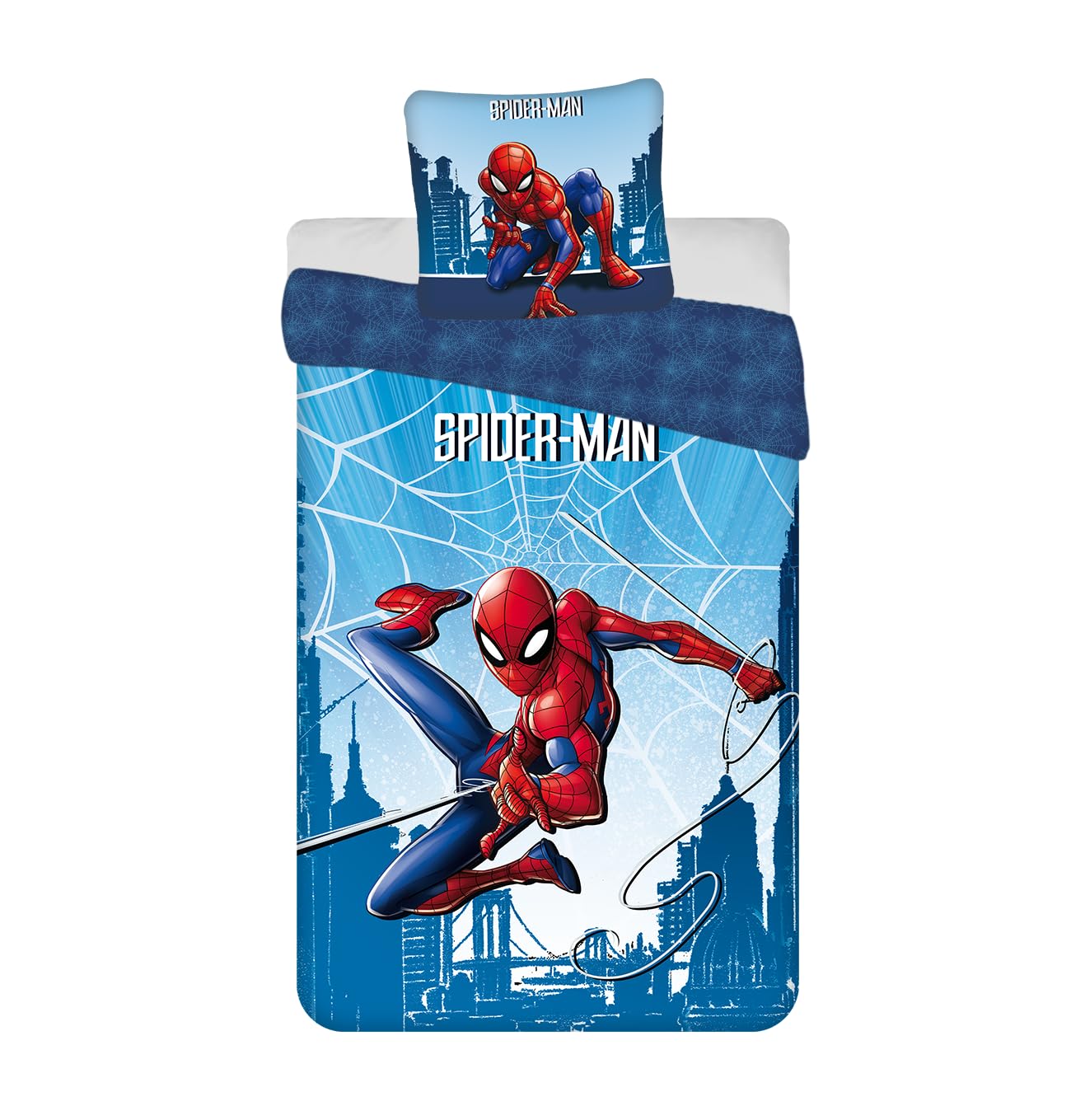 Jerry Fabrics Spiderman Blue Reversible Bedding Set 100% Cotton, Duvet Cover 140 x 200 cm + Pillowcase 65 x 65 cm