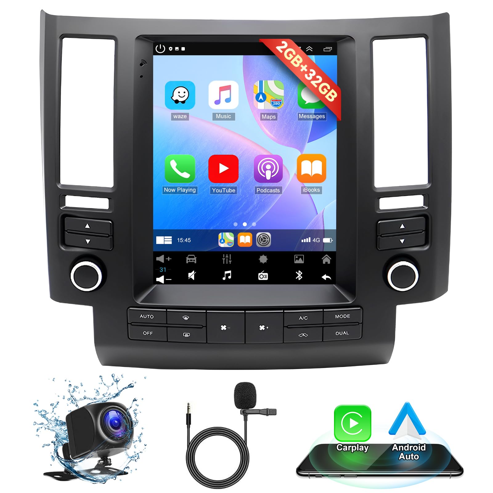 Photo 1 of 9.7'' Vertical Screen Radio for Infiniti FX35 FX45 2003 2004 2005 2006 with Wireless Carplay Android Auto, GPS Navi, WiFi, EQ DSP, Bluetooth, FM, SWC, Car Stereo for FX35 FX45 with Backup Cam, 2+32GB