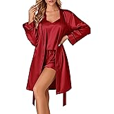 Vrtige Women's 3pcs Satin Pajamas Set Cami Top and Shorts Sleepwear PJs Set with Robe