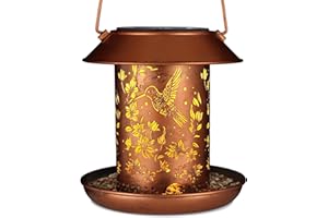 DOORKEER Hummingbird Solar Bird Feeder for Outdoors Solar Lanterns Metal Waterproof Outside Wild Bird Feeders Birthday Gifts for Women Mom Grandma Outdoor Hanging Garden Decor Lights for Yard, Patio, Landscape