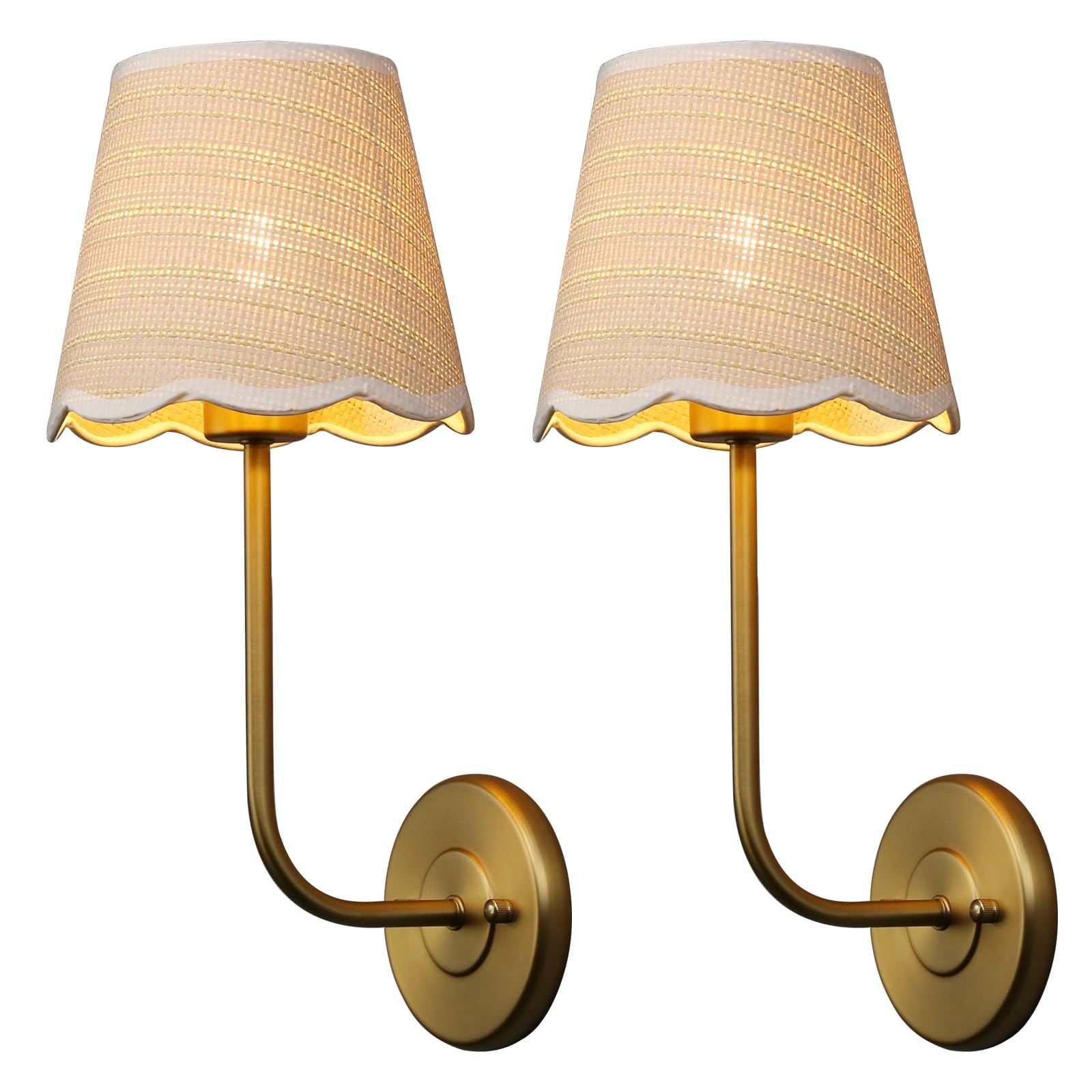 Photo 1 of Phansthy Industrial Hardwired Wall Sconce Vintage Farmhouse Wall Light, Boho Brass Finished Wall Lamps with Natural Rattan Woven Lampshade for Bedroom, Living Room (Antique Gold, One-Light 2 Pack)