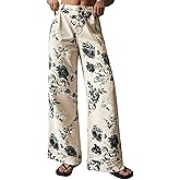 Cicy Bell Women's Floral Baggy Wide Leg Jeans Casual High Waisted Boyfriend Vintage Boho Denim Pants with Pockets