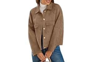 Cicy Bell Womens Faux Suede Leather Jackets Oversized Cropped Casual Lapel Collar Button Down Fall Vintage Shackets