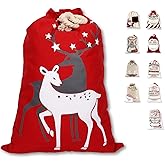 LessMo Christmas Santa Sack, Large Canvas Gift Bag with Drawstring, [Place to Write Wishes] Reusable Personalized for Xmas Package Storage, Party Supplies Favors