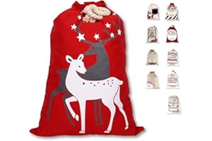 LessMo Christmas Santa Sack, Large Christmas Canvas Gift Bag with Drawstring, [Place to Write Wishes] Reusable Personalized Best Gift, for Xmas Package Storage, Christmas Party Supplies Favors