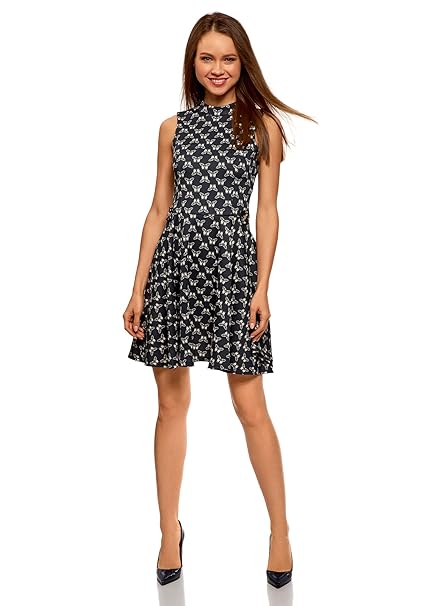 oodji Ultra Damen Kleid mit Ausgestelltem Rock und Rückenausschnitt