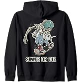 Skate or Die Quote Skeleton Skateboarder Skull Skateboarding Zip Hoodie