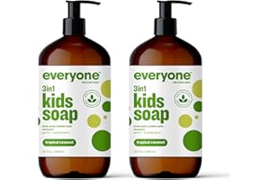 EVERYONE FOR EVERY BODY Everyone 3-in-1 Kids Soap, Body Wash, Bubble Bath, Shampoo, 32 Ounce (Pack of 2), Tropical Coconut Twist, Coconut Cleanser with Plant Extracts and Pure Essential Oils