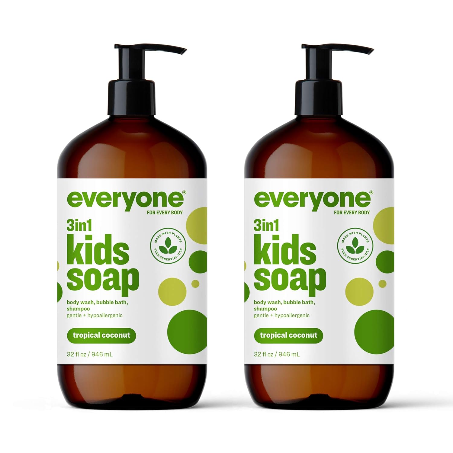 Everyone 3-in-1 Kids Soap: Body Wash, Bubble Bath, and Shampoo, Tropical Coconut Twist, 32 Ounce, 2 Count- Packaging May Vary : Beauty