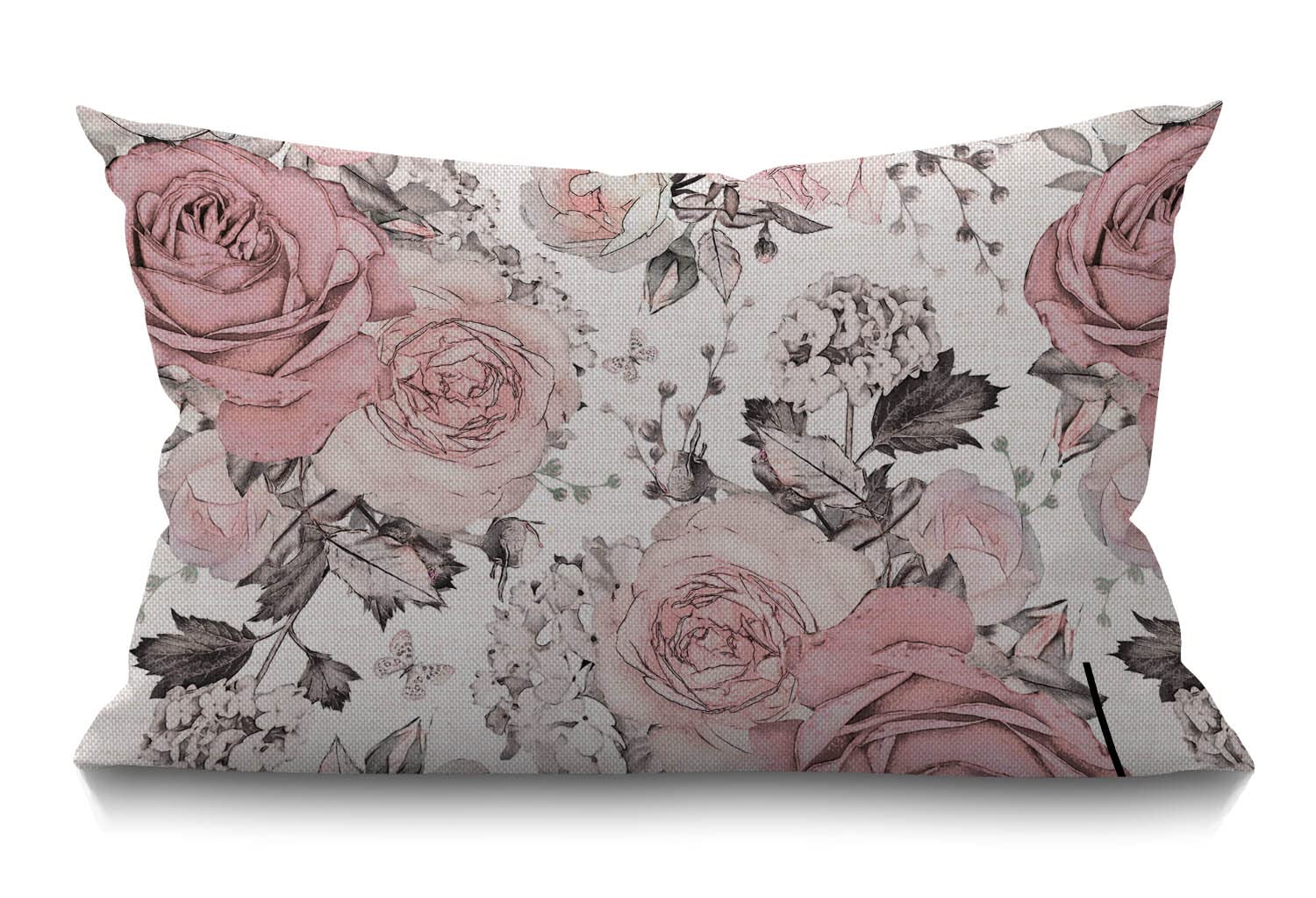 BGBDEIA Gray Pink Flowers Leaves Cushion Cover Farmhouse Watercolor Floral Pattern Rose Pastel Color Decorations Pillow Cover Case for Sofa Couch Cotton Linen 30 x 50 cm 12x20 Inches