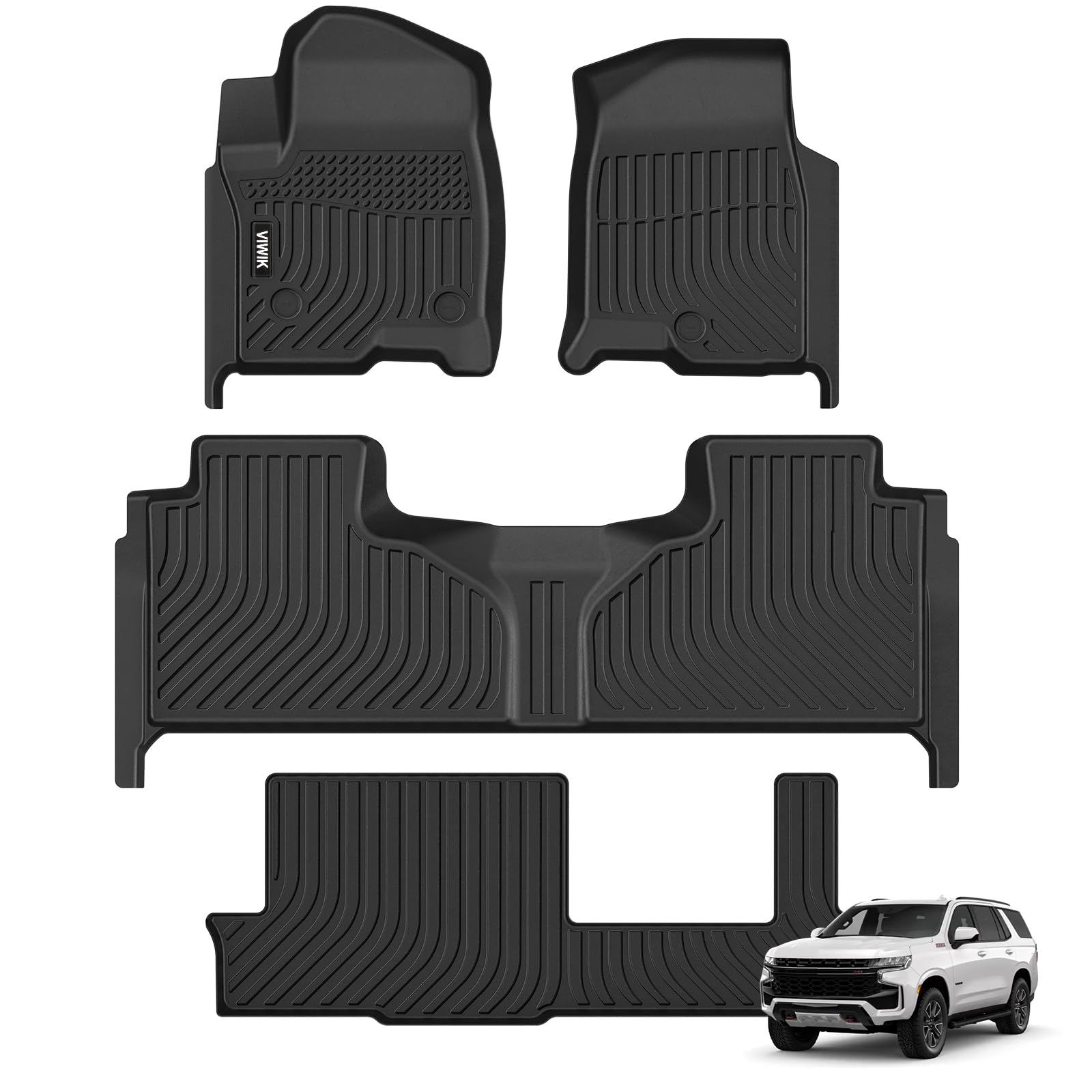 VIWIK Floor Mats Fit for GMC Yukon/Chevrolet Tahoe 2021 2022 2023 2024 8 Seat Bench, All Weather Protection Custom-Fit Car Mats Full Set 1st/2nd/3rd Row, Automotive Floor Liners TPE Black Odorless Image VIWIK Floor Mats Fit for GMC Yukon/Chevrolet Tahoe 2021 2022 2023 2024 8 Seat Bench, All Weather Protection Custom-Fit Car Mats Full Set 1st/2nd/3rd Row, Automotive Floor Liners TPE Black Odorless Image