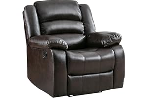 ANJ Manual Recliner Chair, Breathable Faux Leather Reclining Chairs with Overstuffed Arm and Back, Living Room Single Sofa Recliners (Dark Brown)