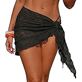 ZAFUL Womens Crochet Cover Up Mini Skirts Knit Fishnet See Through Tie Side Beach Wrap Bathing Suit Coverups