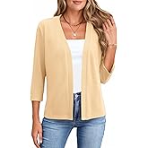 Newchoice Womens 3/4 Sleeve Open Front Cardigan Cropped Lightweight Shrug Bolero Cardigan Sweater