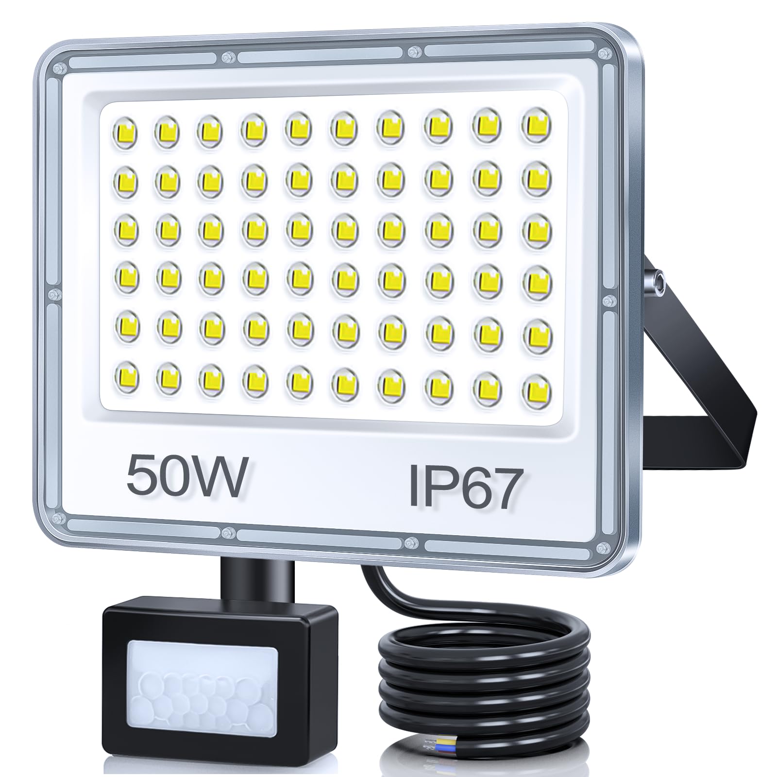 TASINUO 50W Security Lights Outdoor Motion Sensor, 5000LM LED Floodlight with PIR, IP67 Waterproof Flood Lights Outdoor Motion Sensor for Garden, Patio, Yard