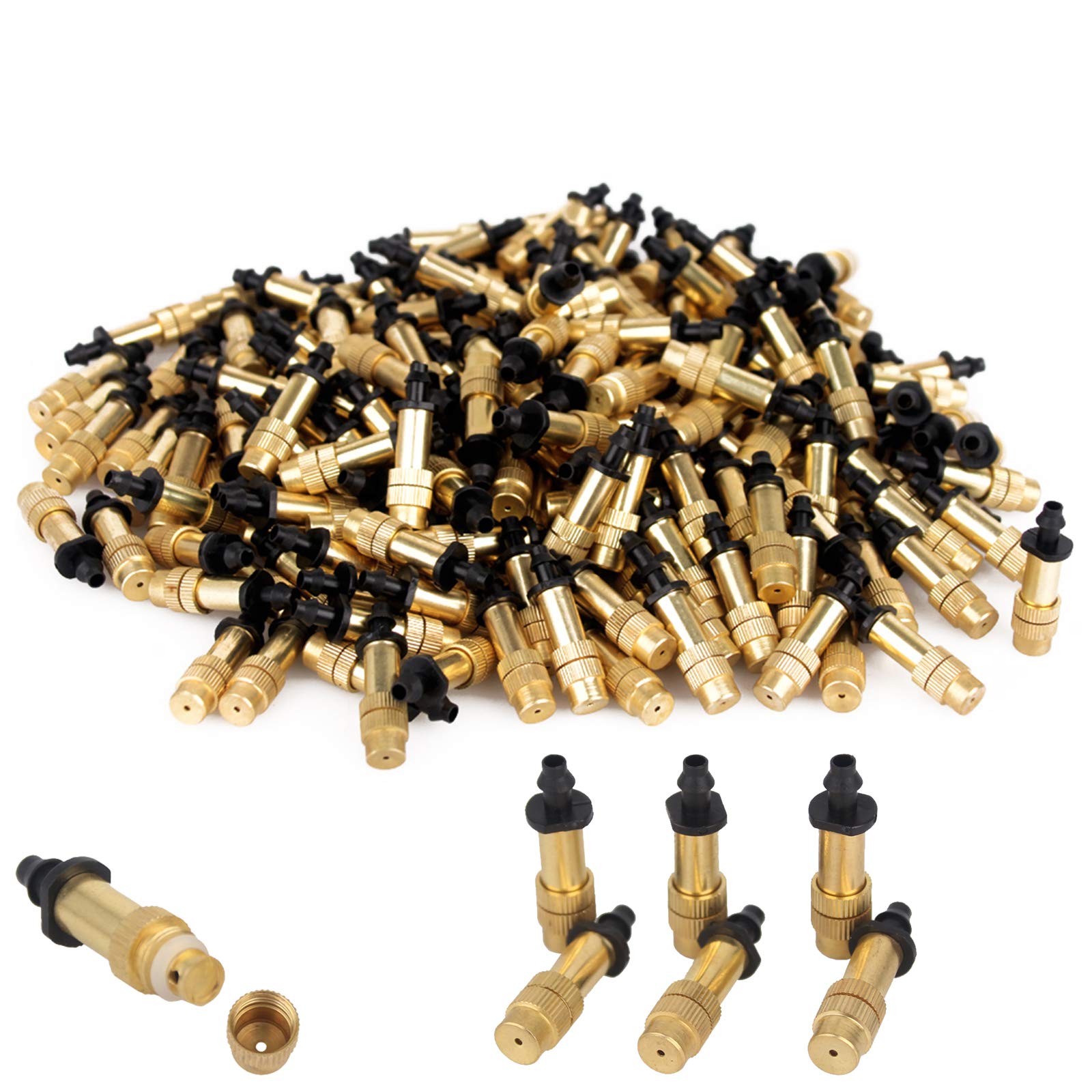 Photo 1 of 20 pcs Irrigation System Copper Nozzle Adjustable Spray Nozzle Garden Water Cooling System Irrigation Greenhouse Vegetables Lawn Watering Nozzle (Black Gold 04)