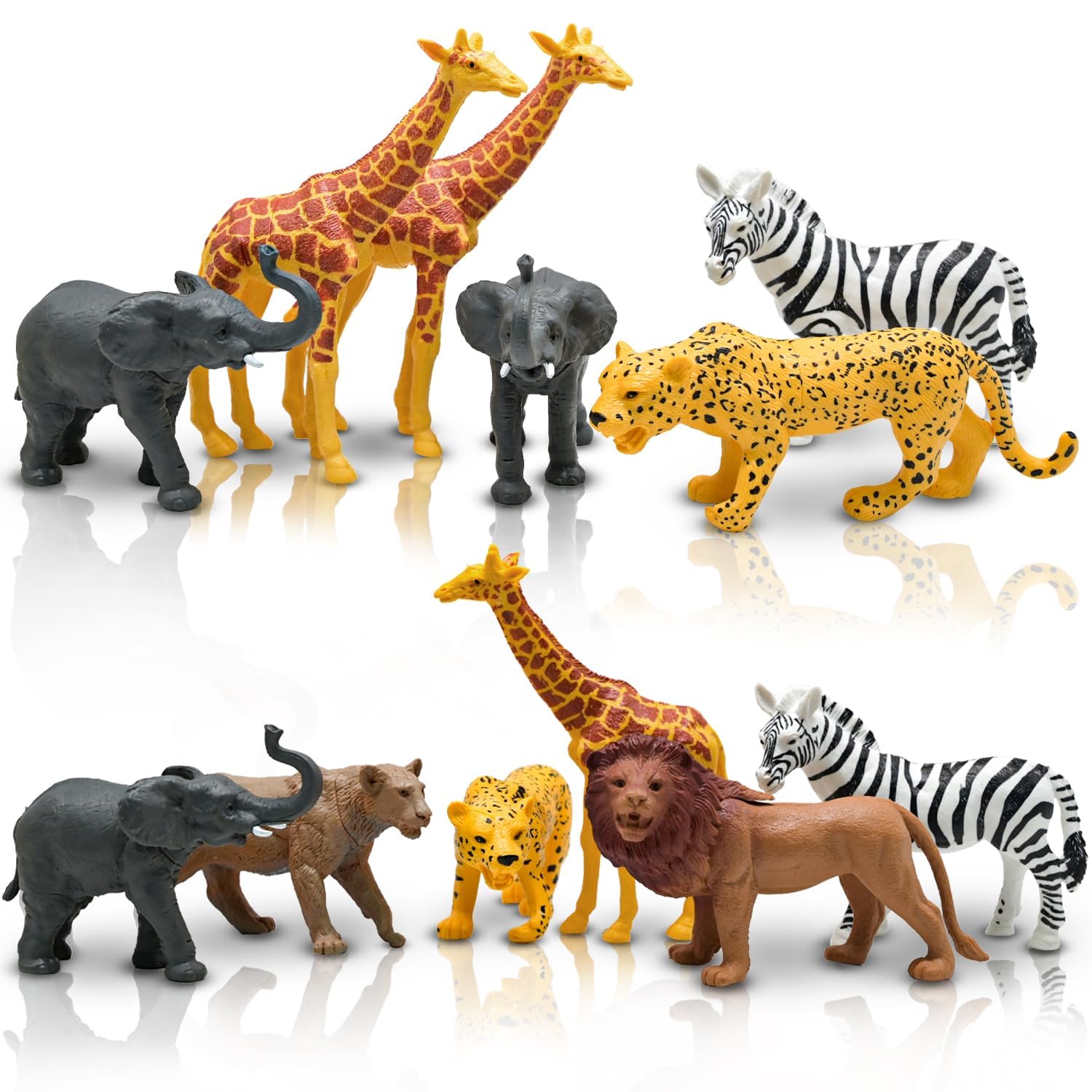 Photo 1 of Safari Animals Figures, Plastic Zoo Animals Toys for Toddlers 1-3, Realistic Jungle Animal Figurines for Kids 3-5, 12 pcs Wild Animal with Elephant Giraffe Lion, African Toys Gift for Boys Girls