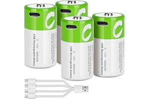TEMIBATT Rechargeable C Batteries 4 Pack with 4-in-1 USB-C Charge Cable, LR14 1.5V 5000mWh Li-ion Battery - 1200 Cycles for Floodlights, Toys, Clocks, Emergency Lights