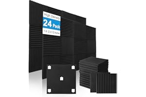 HUIDNAI 24 Pack Acoustic Foam Panels 12 x 12 x 1 Inches, Sound Proof Foam, Sound Proofing panels, Studio Foam, Sound Panels Noise Reducing for Wall (Black, 24 Pack)