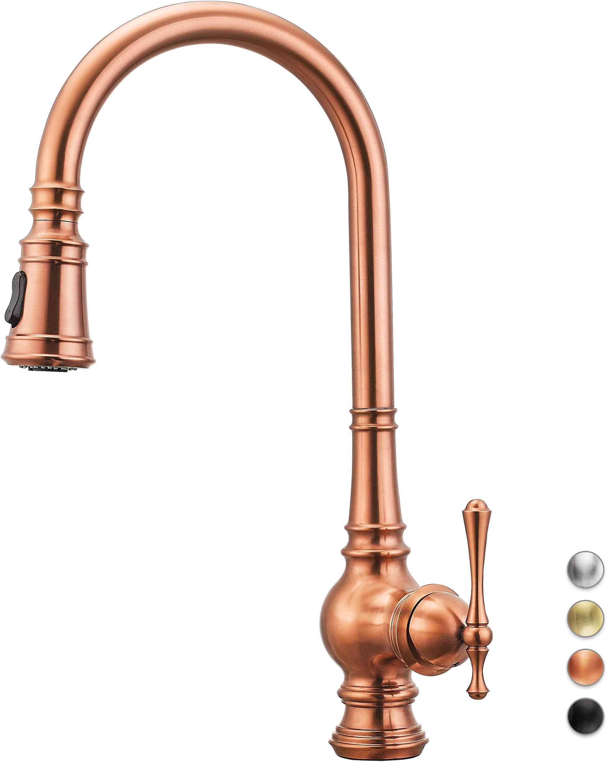 Primy Kitchen Faucets with Pull Down Sprayer Modern Heavy Duty Lead-Free Single Handle High-Arc Kitchen Sink Faucet With Deck Plate, Height19-3/32", PVD Vibrant Rose Gold Finished, 2123