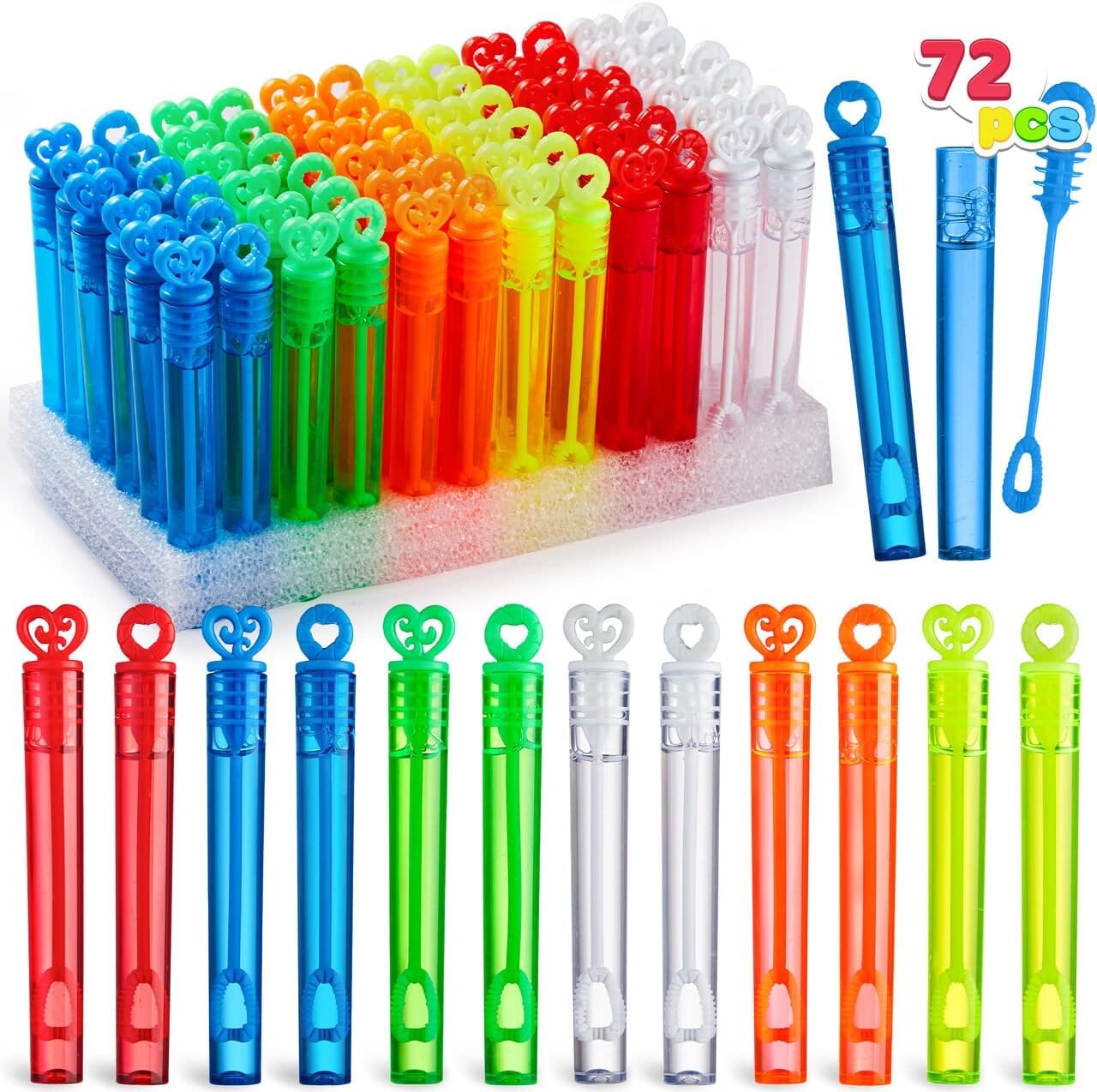 JOYIN 72 Pcs 6 Colors Mini Bubble Wands Bulk Party Favors Assortment Toys for Kids, Carnival Prizes, Wedding, Outdoor Gifts for Girls & Boys