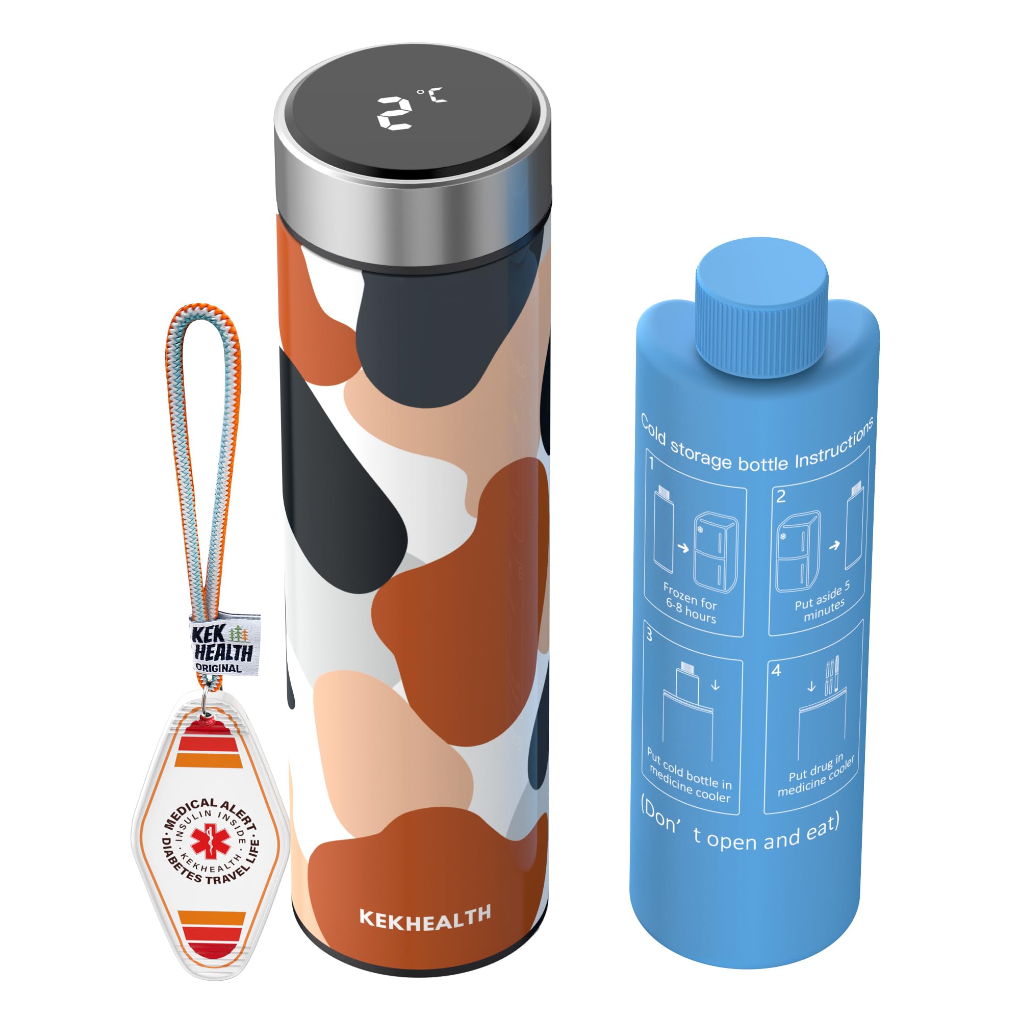 KEKHEALTH Smart 60H 3 Insulin Pens Cooler Travel Case Temp Display with QR Medical Travel Tag Medicine Cooler for Travel TSA Approved EpiPen Carry Case (Brown)