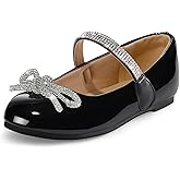 K KomForme Girl's Bow Mary Jane Dress Shoes Ballet Princess Flats with Rhinestone Strap for Party Wedding School, Toddler/Little Kid/Big Kid