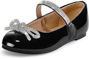 K KomForme Girl's Bow Mary Jane Dress Shoes Ballet Princess Flats with Rhinestone Strap for Party Wedding School, Toddler/Little Kid/Big Kid