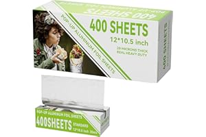 SZZJKJ Aluminum Foil Sheets, 400 Count Tin foil,12" x 10.6" Pre-Cut Pop-Up Dispenser for Food Wrap, Hot Dog or Sandwich Wrap,Food Storage, Baking, Catering, Restaurant,Kitchen Use
