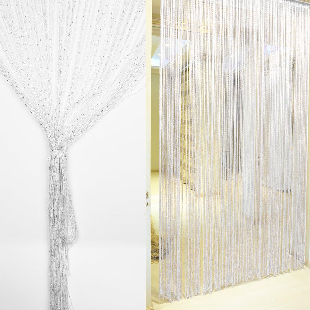 String Curtain Panel, Glitter Door Wall Window Doorways Panel Fly Screen Fringe Room Divider Blinds, Decorative Tassel Ribbon Strip Silver Screen for Living room, Bedroom, Party Events - Image 3